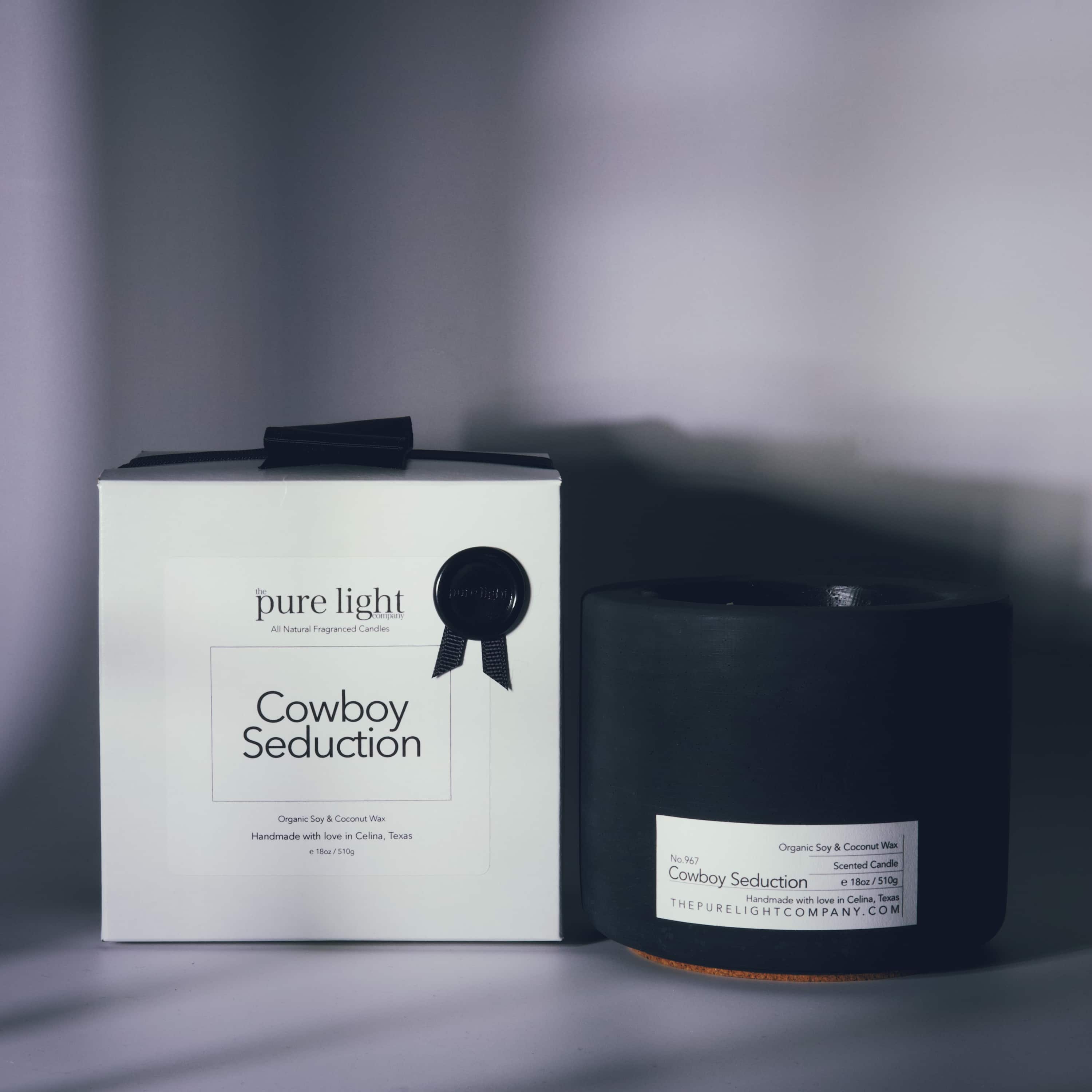 Cowboy Seduction • Leather and Tobacco Scented Large Concrete Candle • Gift Boxed • All Natural Fragranced Candles by The Pure Light Company™