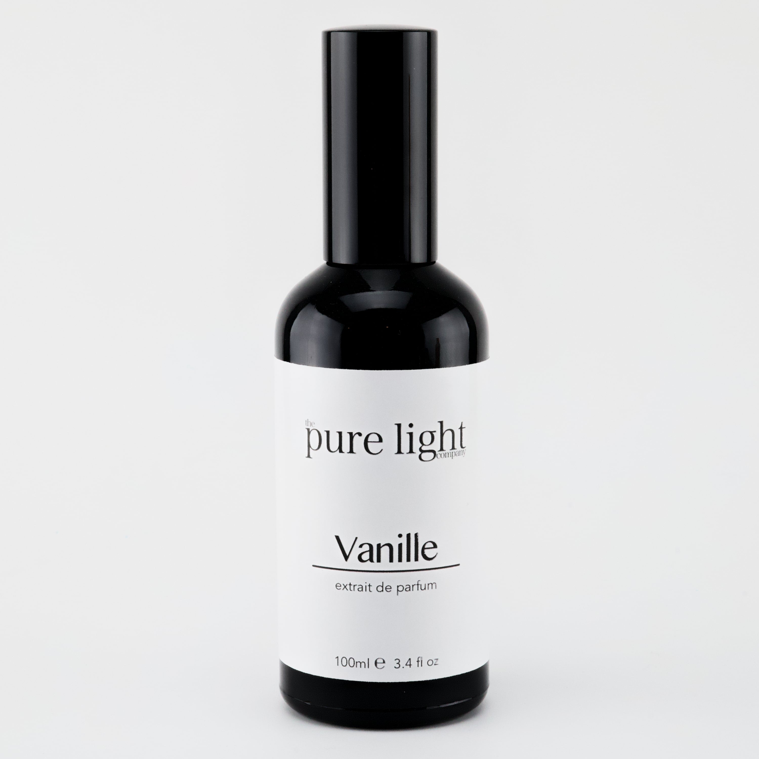 Vanilla Essential Oil Parfum 100ml black glass spray bottle.
