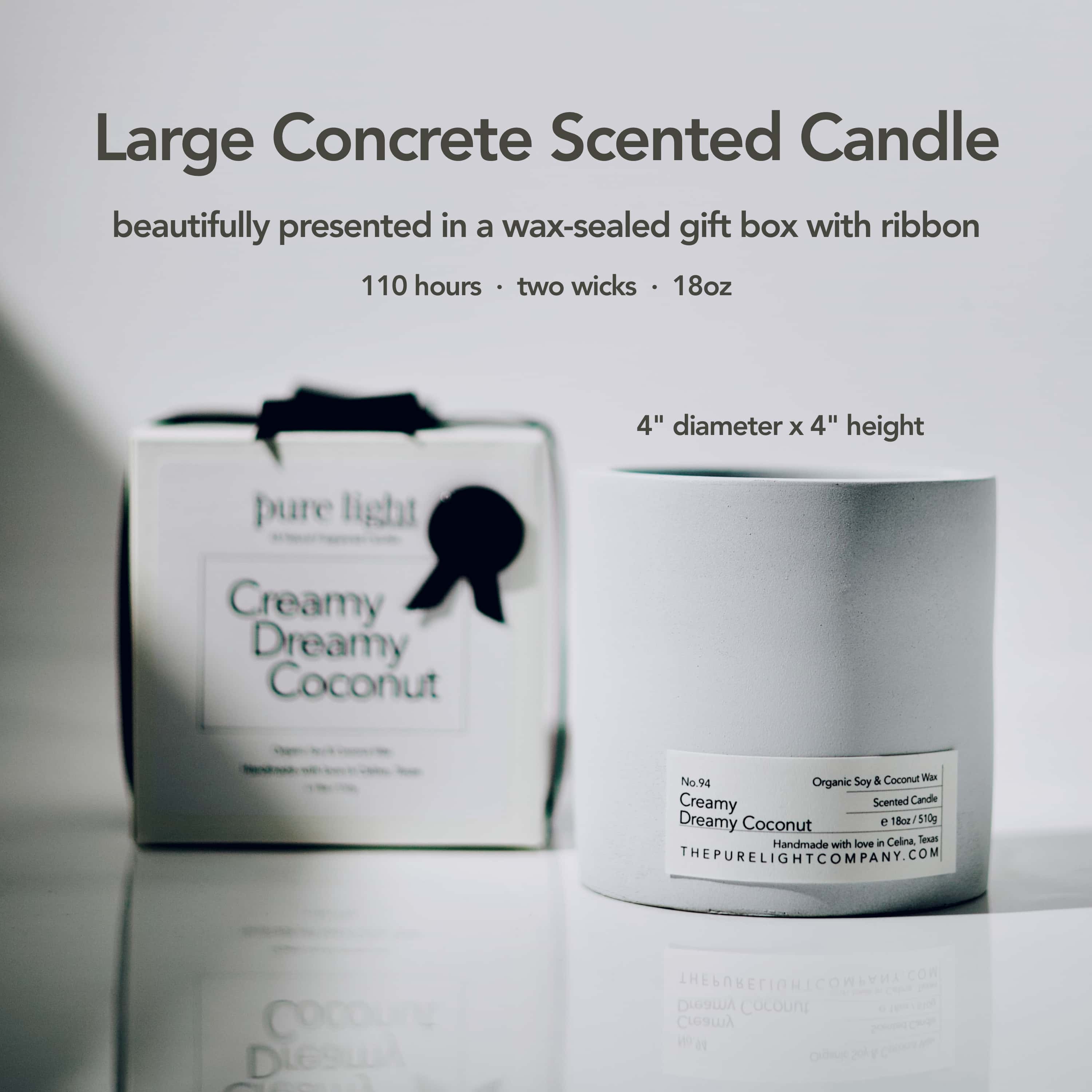 Coconut Scented Candle.Large concrete jar. Gift Boxed.