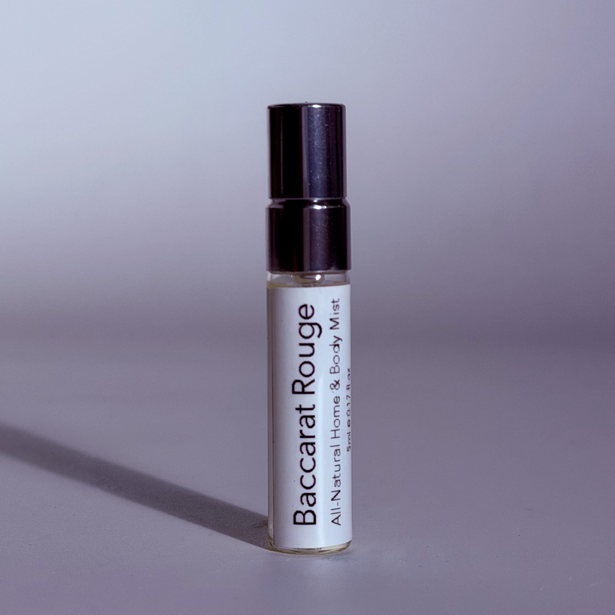 Baccarat Rouge 540 All-Natural Home & Body Mist 5 ml clear glass bottle with a silver spray cap by The Pure Light Company